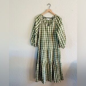 Green Gingham Midi Dress